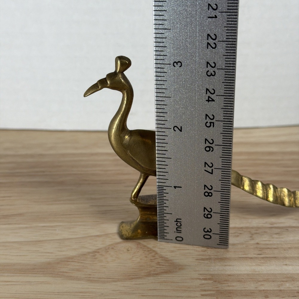 Mini Brass Vintage Peacock Figurine Statuette Made In India Mid Century Modern - Picture 2 of 7